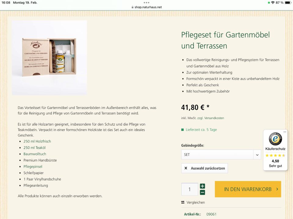 Naturhans Pflegeset für Gartenmöbel, neu und unbenutzt, NP € 42 in München