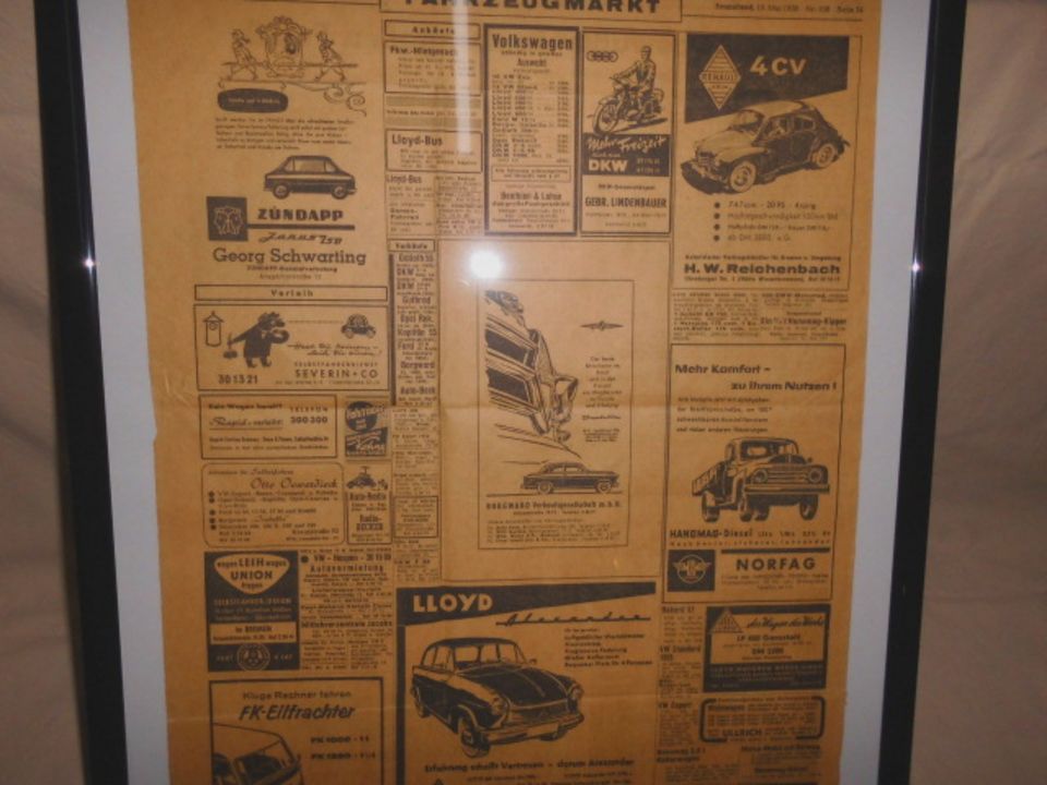 Alte Tageszeitung "Fahrzeugmarkt" von 1958 mit alten Autos in Delmenhorst