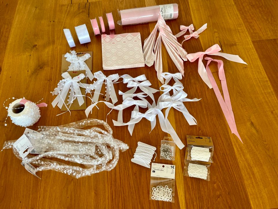 Dekorationsartikel Hochzeit/Taufe weiß/rosa unbenutzt, teils OVP in Salem