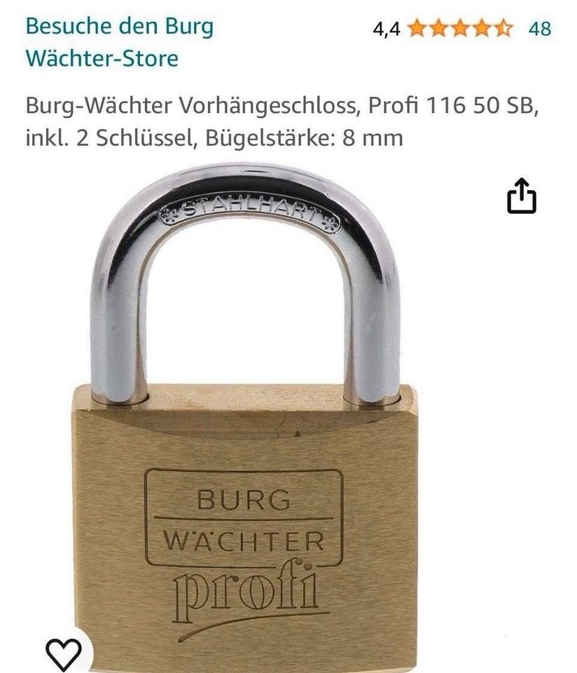 2x Neues Burg-Wächter Vorhängeschloss, Profi 116 50 SB in Hamburg