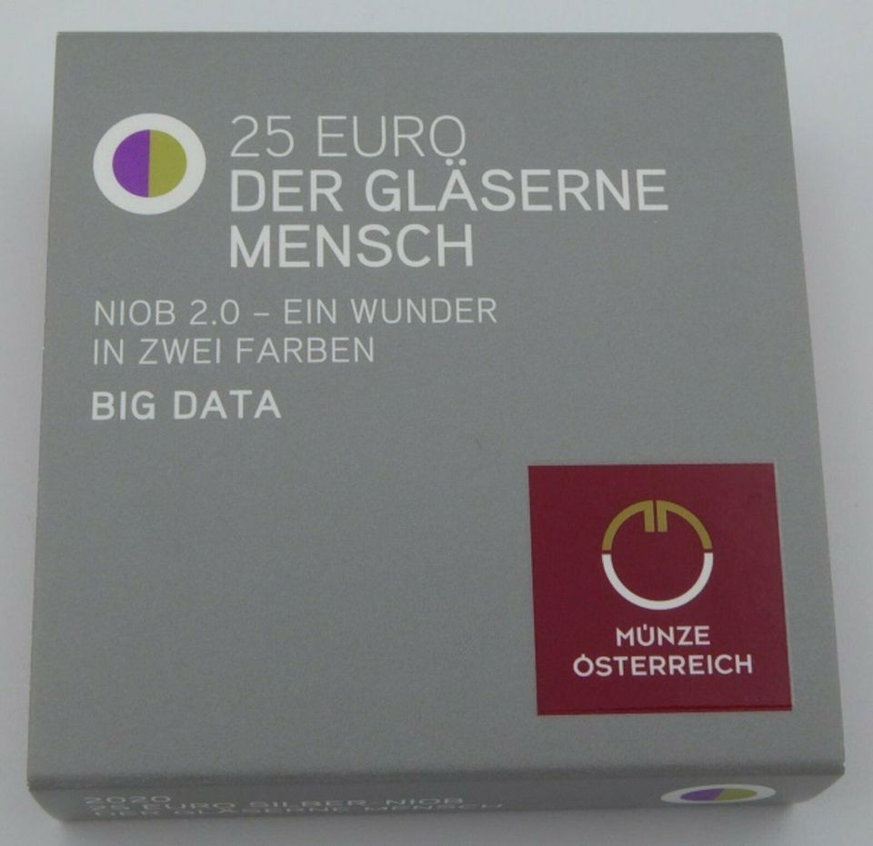 25 € Euro Niob-Silber-Münze aus Österreich „Gläsener Mensch“ 2020 in Tübingen