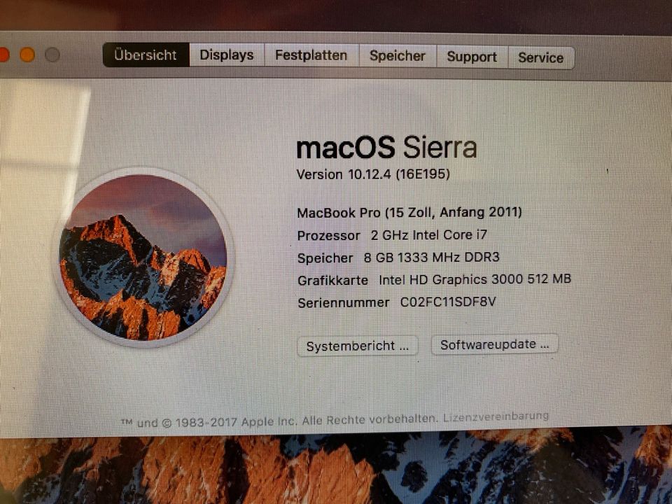 Apple MacBook Pro 15“ i7 (Anfang 2011),8GB,1TB HDD ohne Batterie in Flensburg