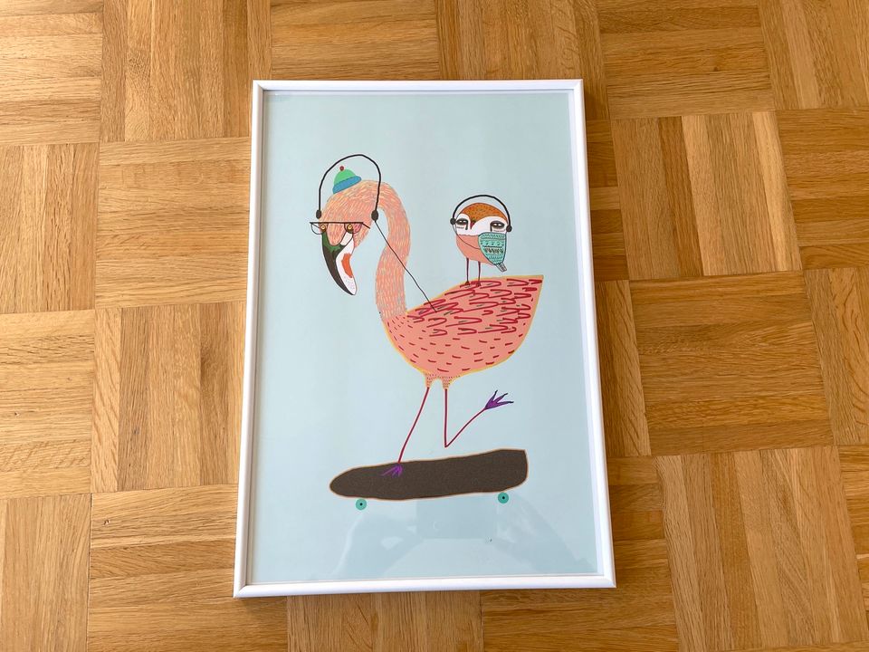 Flamingo & Owl - Juniqe Poster 45x30cm gerahmt Wandbild Eule Ikea in Berlin