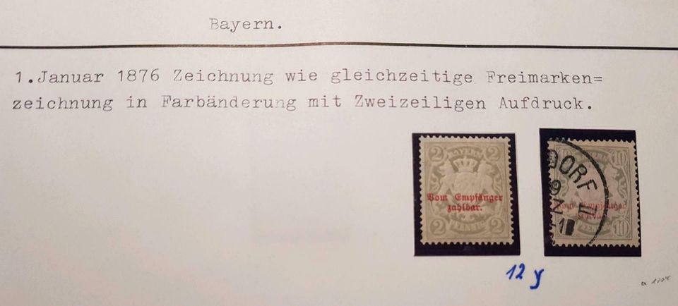 Briefmarken 1876 Bayern mit Aufdruck vom Empfänger zahlbar in Gattendorf