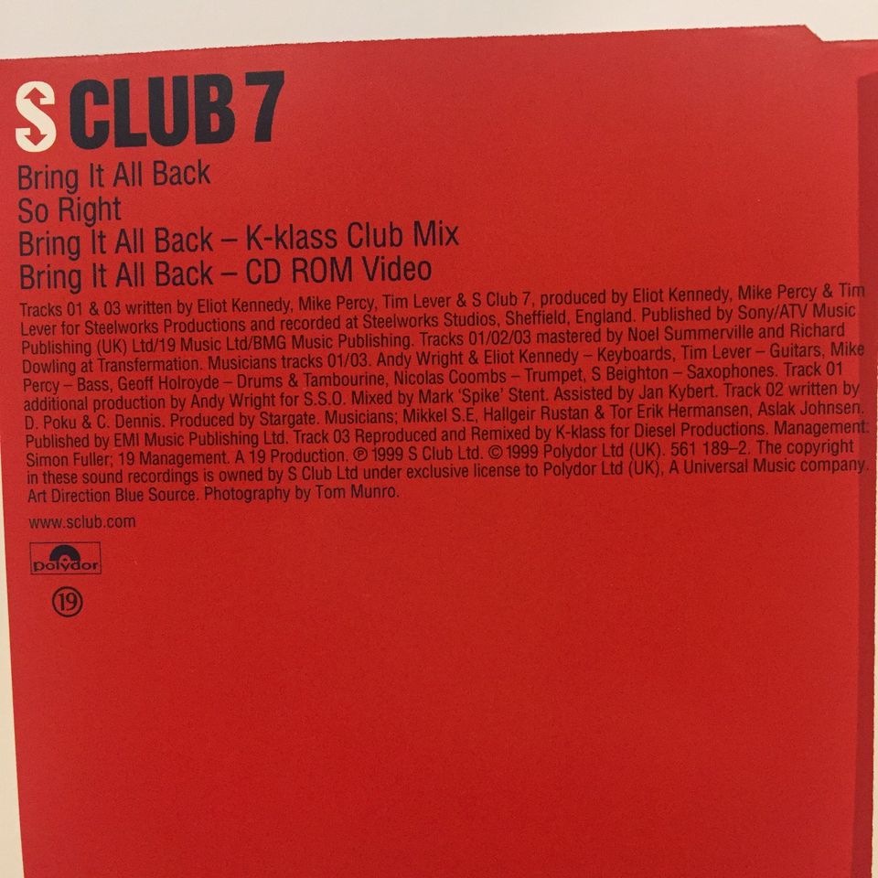 S Club 7 * Bring It All Back .* MaxiCD 4 Titel * VIVA 1999 * in Düsseldorf