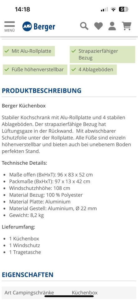 Berger Küchenbox mit 4 Fächer / Camping in Kutzenhausen