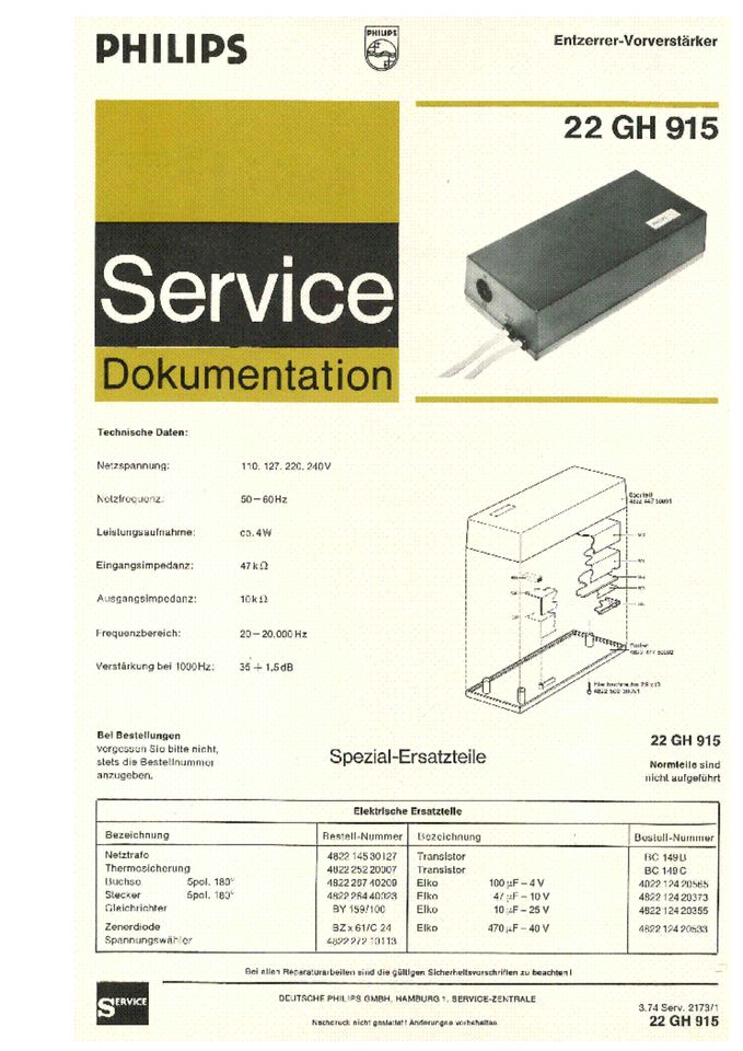 Phono-Entzerrer-Vorverstärker Philips 22 GH 915 in Berlin