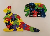 Holzpuzzle * mit Zahlen + Buchstaben * Elefant + Känguru Brandenburg - Teltow Vorschau