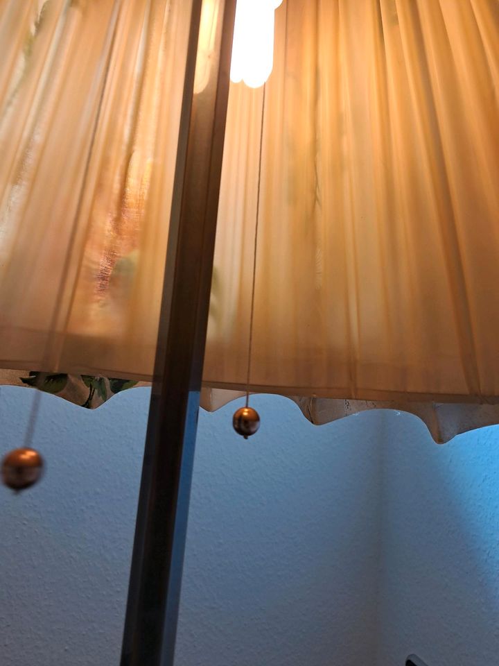 Korbsessel , Bambustisch mit Glasplatte und Stehlampe in Köln