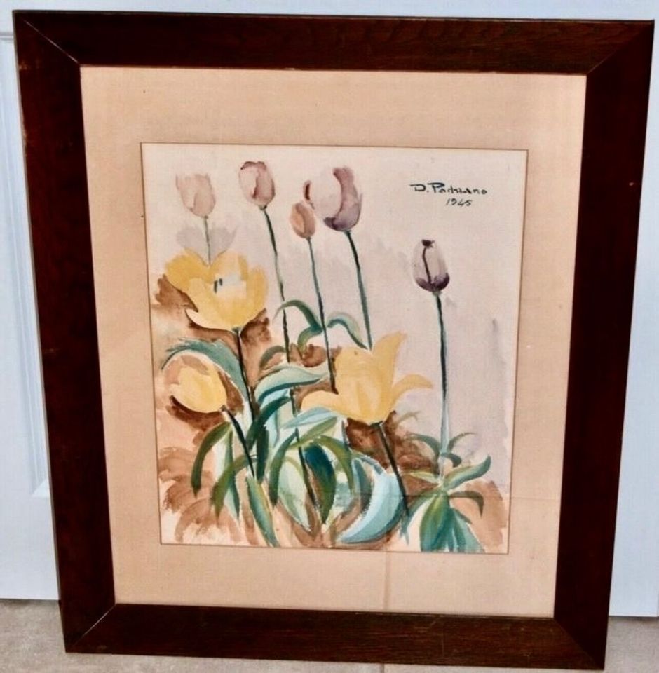 Aquarell Tulpen unleserlich signiert 1945 mit Rahmen 75x65cm in Norderstedt