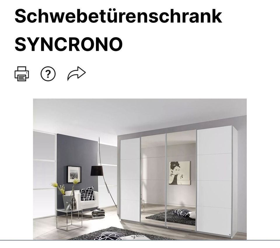 Schwebetürenschrank SYNCRONO alpinweiß/Spiegel, 4-trg in Elmshorn