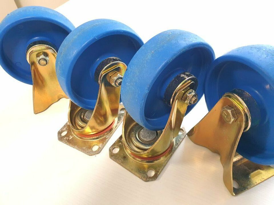 4 Stück Rollwagen Rollbehälter Räder Ø 108 mm PP-Räder blau in Moers