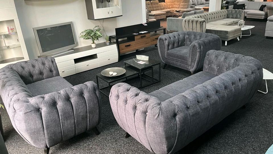 Sofa 3-2-1 Couchgarnitur Chesterfield grau Möbel Outlet Hütte in Georgsmarienhütte