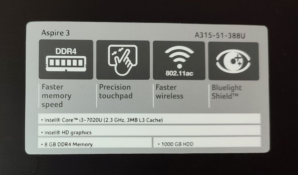 Notebook Acer Aspire 3 - i3-7020U - 8 GB - Tastaturdefekt in Osnabrück