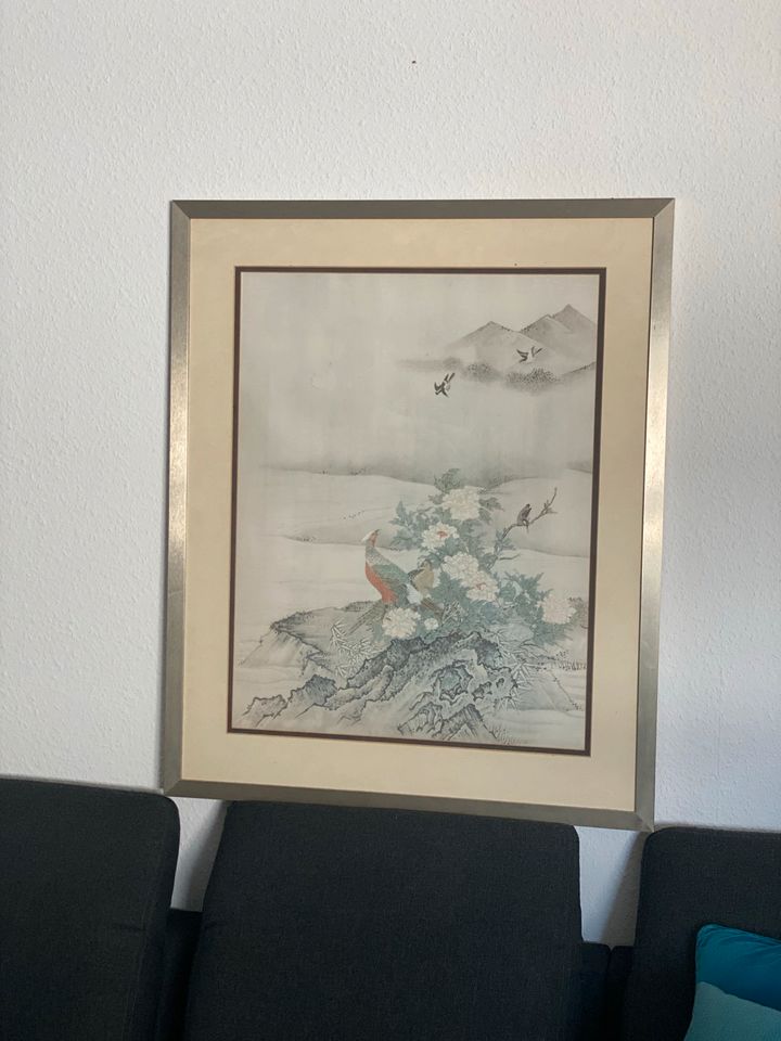 Tolles und großes Bild hinter Glas japanische Seidenmaleirei in Heidelberg