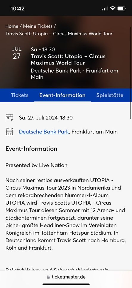 Travis Scott Frankfurt deutsche bank park konzert ticket in Heilbronn