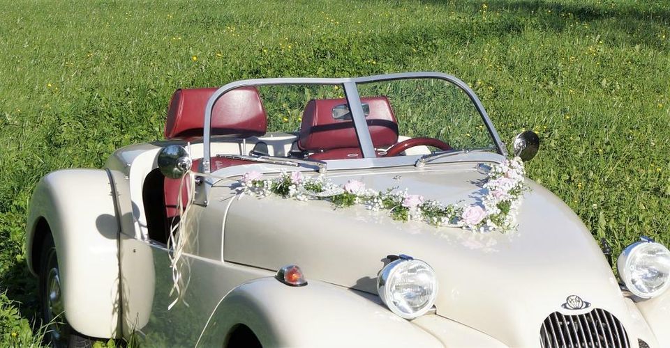 Hochzeit Brautauto Autoschmuck rosa weiß AU0024 Vintage in Waging am See