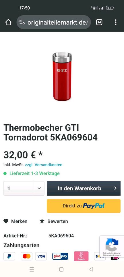 Gti Thermosbehälter rot in Recke