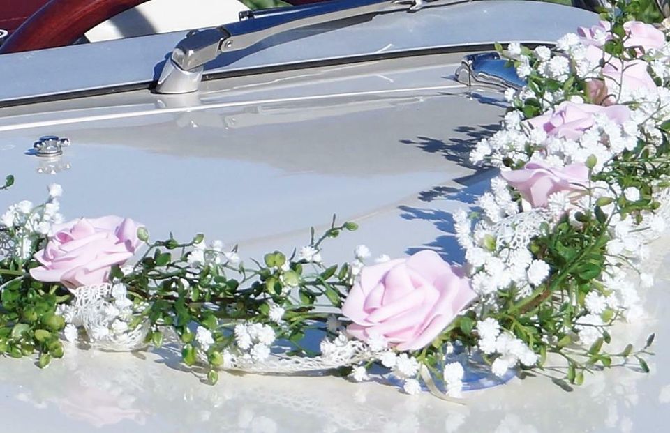 Hochzeit Brautauto Autoschmuck rosa weiß AU0024 Vintage in Waging am See