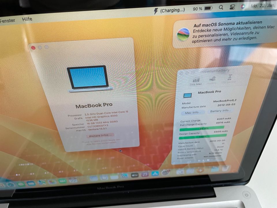 Apple MacBook Pro 13 Zoll 250 GB SSD 16GB RAM Ventura DVD CD SD in Herxheim b. Landau/Pfalz