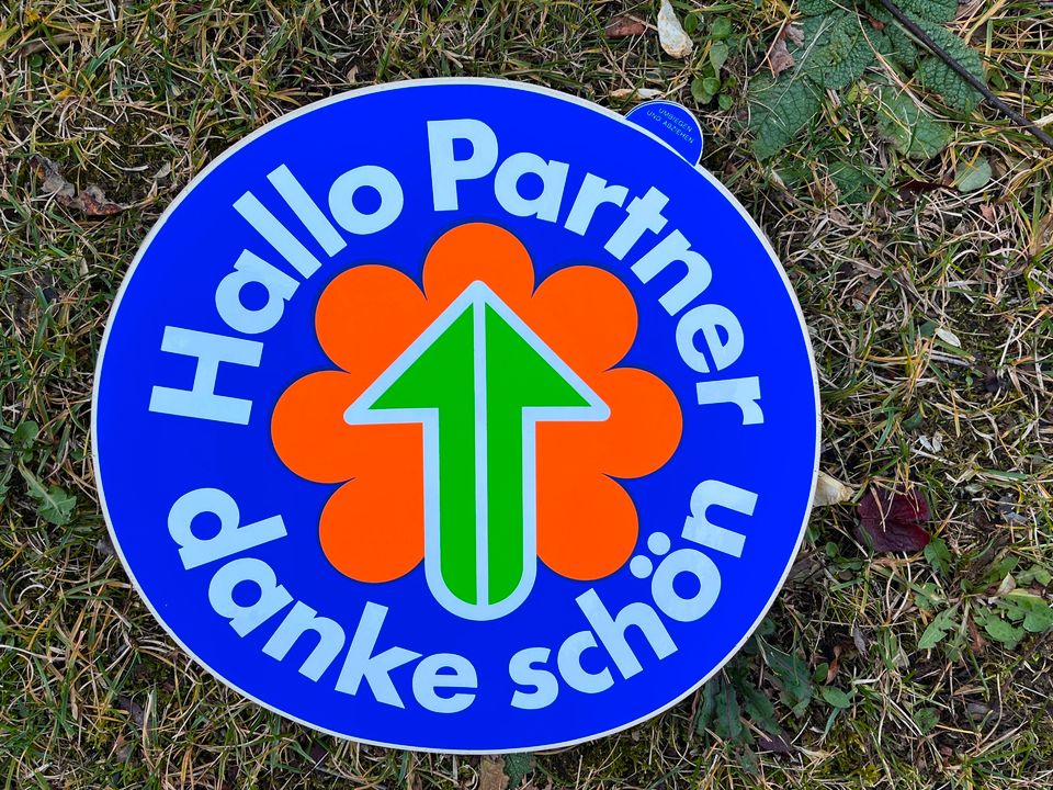 XL Aufkleber Hallo Partner Dankeschön Vintage 70er Mid Space 30cm in Gallmersgarten