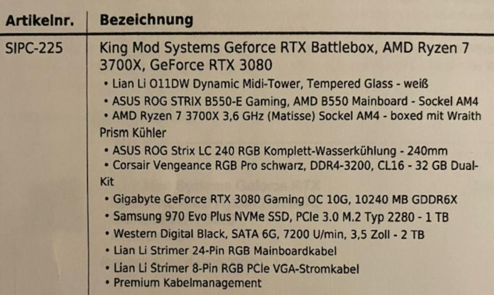 King Mod Systems Gaming PC AMD Ryzen 7 3700X GeForce RTX 3080 in Seelze