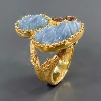 Designerring-925er Silber-14ct Gold-Blauer Opal - Blätter-RG19-60 Nordrhein-Westfalen - Nettersheim Vorschau