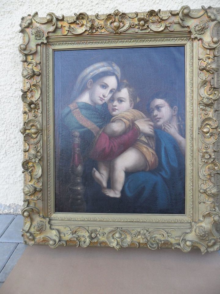 antikes Gemälde "Madonna della Sedia" Ölgemälde-Heiligenbild-Bild in Bobingen