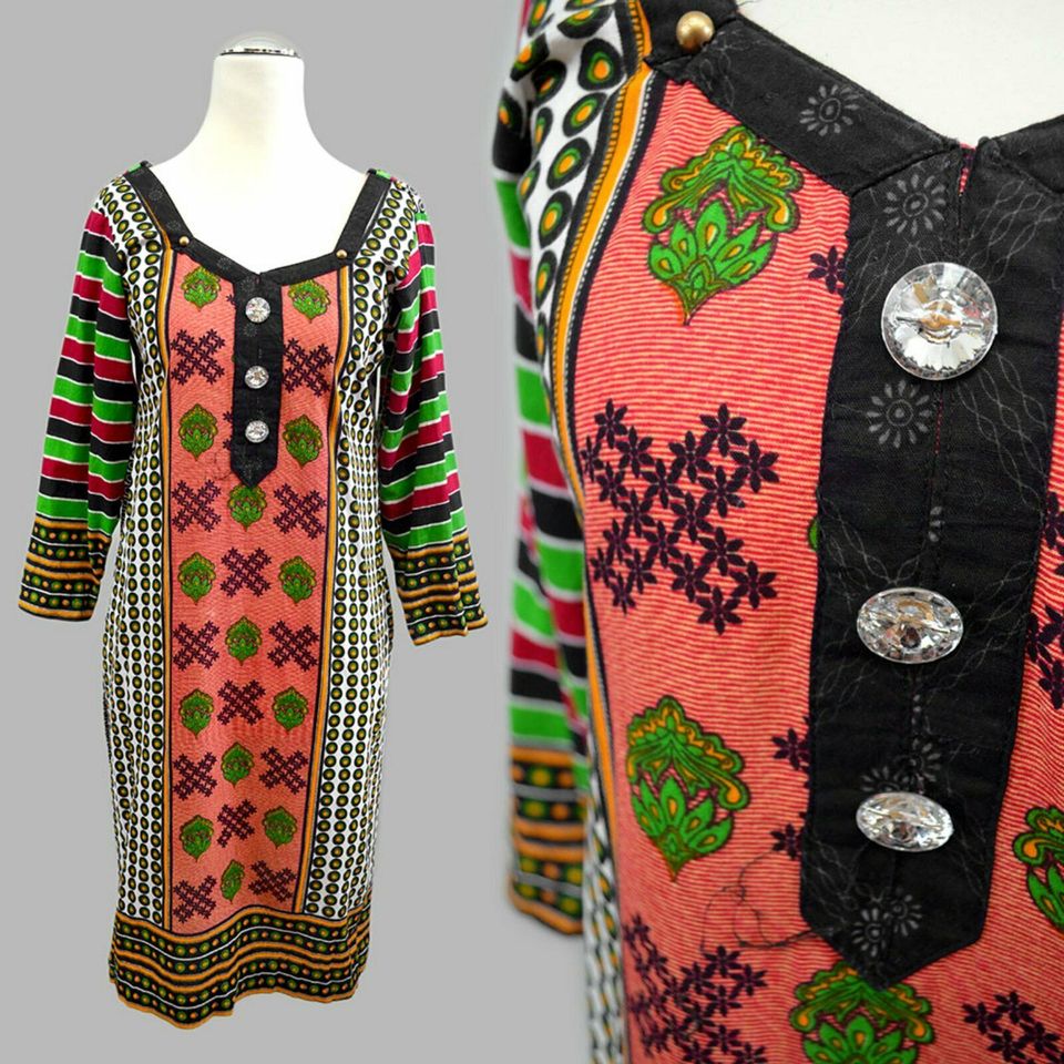 Vintage Kaftan Ethno Aztek Indien Kleid Tunika Goa Bunt Bluse S/M in Leipzig