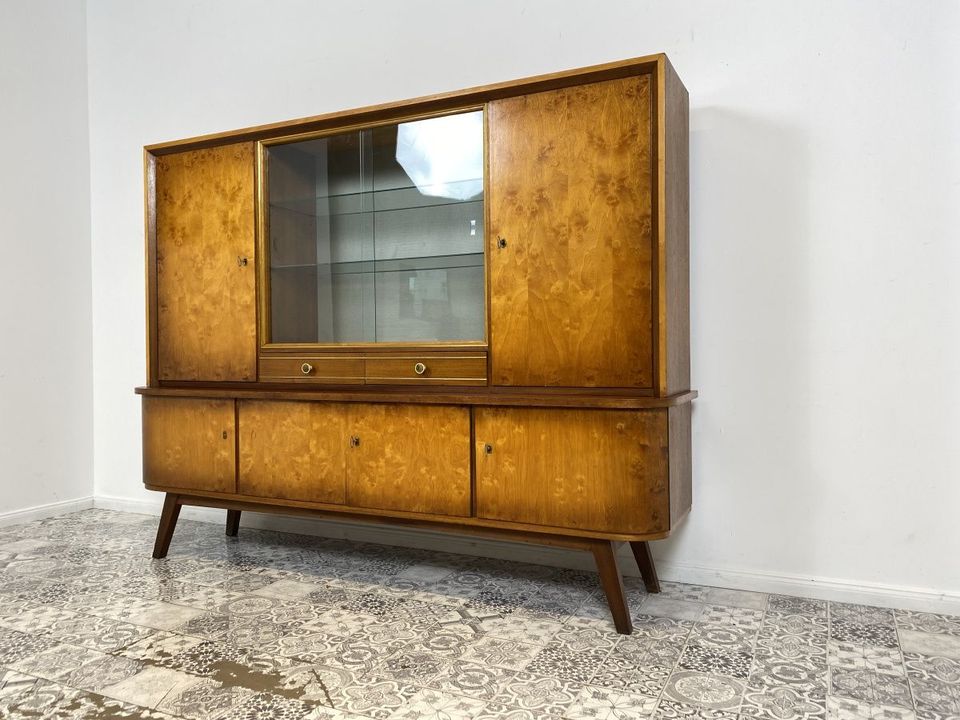 WMK Zeitlos schöner und gut erhaltener Mid-Century Wohnzimmerschrank von PGH Zeulenroda in Mahagoni & Birke # Schrank Vitrine Highboard Schrankwand Vitrinenschrank Sideboard DDR 50er 60er Vintage in Berlin