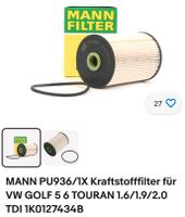 MANN Kraftstofffilter Volkswagen Golf VW Skoda Seat Audi Nordrhein-Westfalen - Mechernich Vorschau