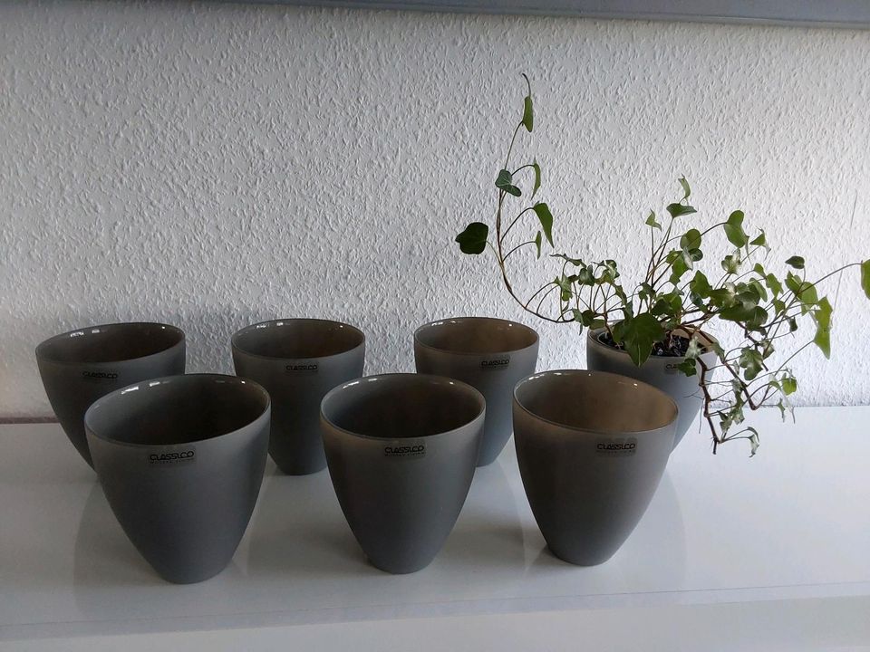 Vasen / Übertöpfe aus grauem satinierten Glas (7 x vorhanden) in Groß Wittensee