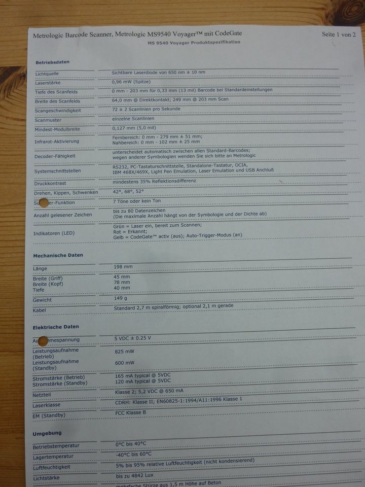Metrologic MS 9540 Voyager Hand-/ Stand Laserscanner Barcode in Schrobenhausen