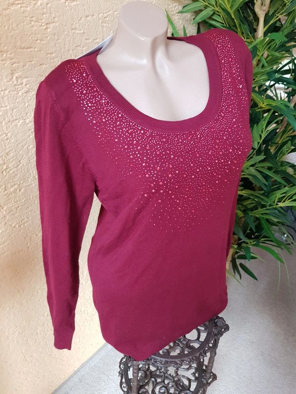 Sarah Kern Pullover Viskose Bordeaux Gr. 40 mit Strasssteinen NEU in Norderstedt