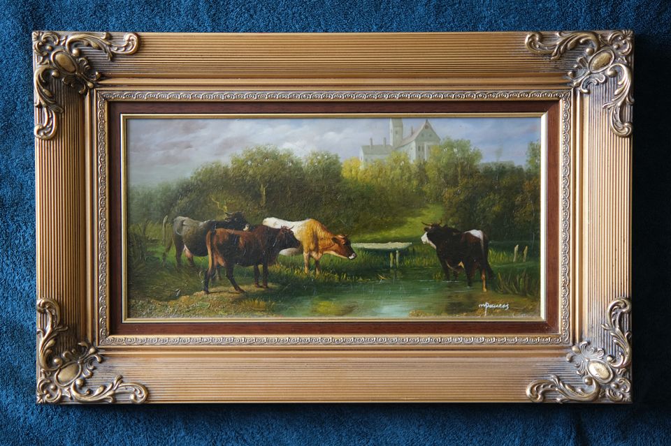 Kühe am Wasser Ölgemälde 54x34 - Gemälde - Ölbild in Kempten