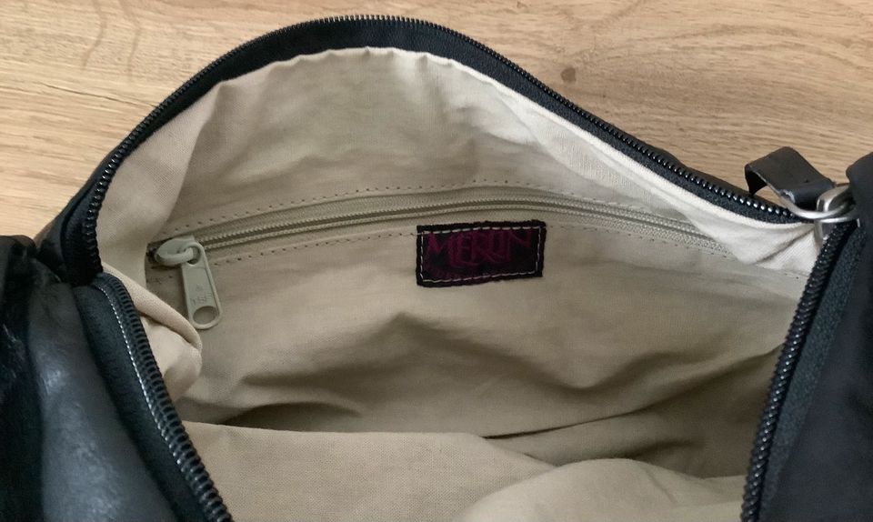 Merlin Lederwerkstatt Hobo Bag Leder Tasche Schwarz Neu!! in Meisenheim