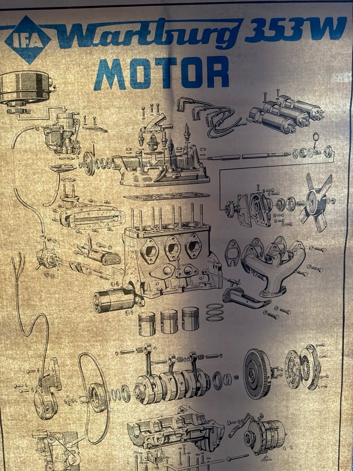 Lehrtafel Rollbild Wartburg 353W Motor Top Zustand in Döbeln