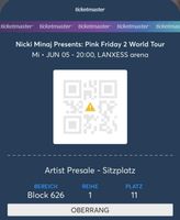 Nicki minaj pink Friday 2 tour 5.6 köln 2x tickets Eimsbüttel - Hamburg Lokstedt Vorschau