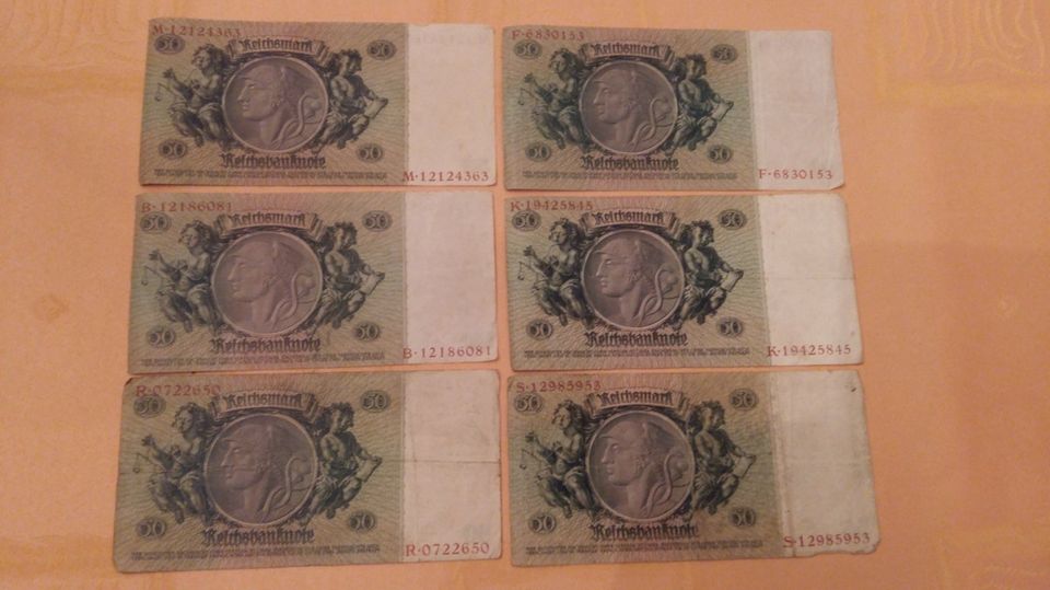 50 Reichsmark  30.März.1933  6-stellig + 7-stellig 6 Stück in Bad Sobernheim