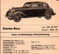 Mercedes Benz 230 W 153 Datenblatt + Schmierplan 1938- 43 Baden-Württemberg - Schopfheim Vorschau