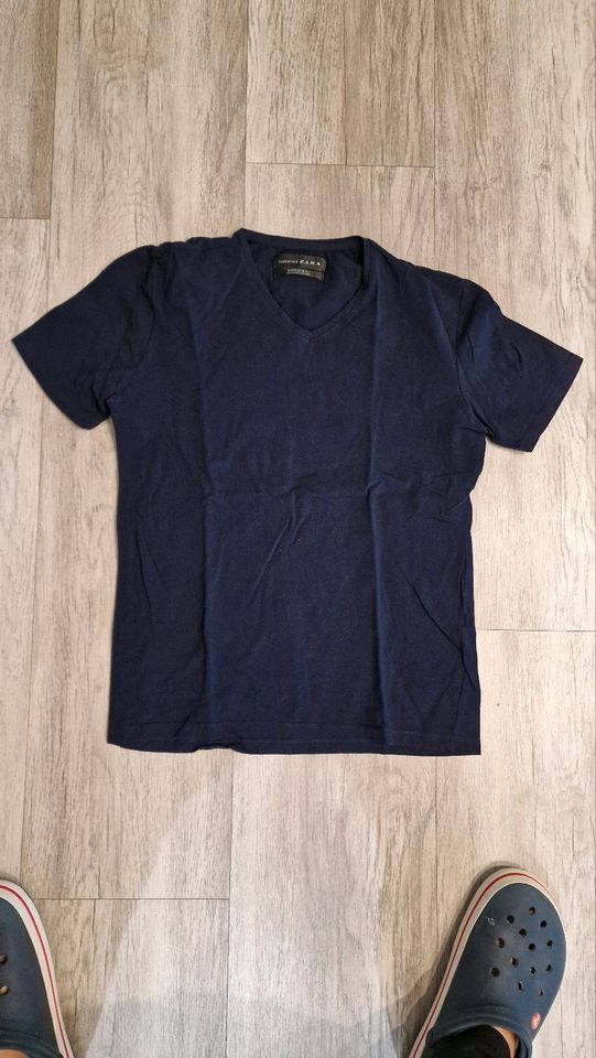 3 x ZARA Herren T-Shirt, Super Slim Fit, Größe L, blau/weiß/grau in Vörstetten