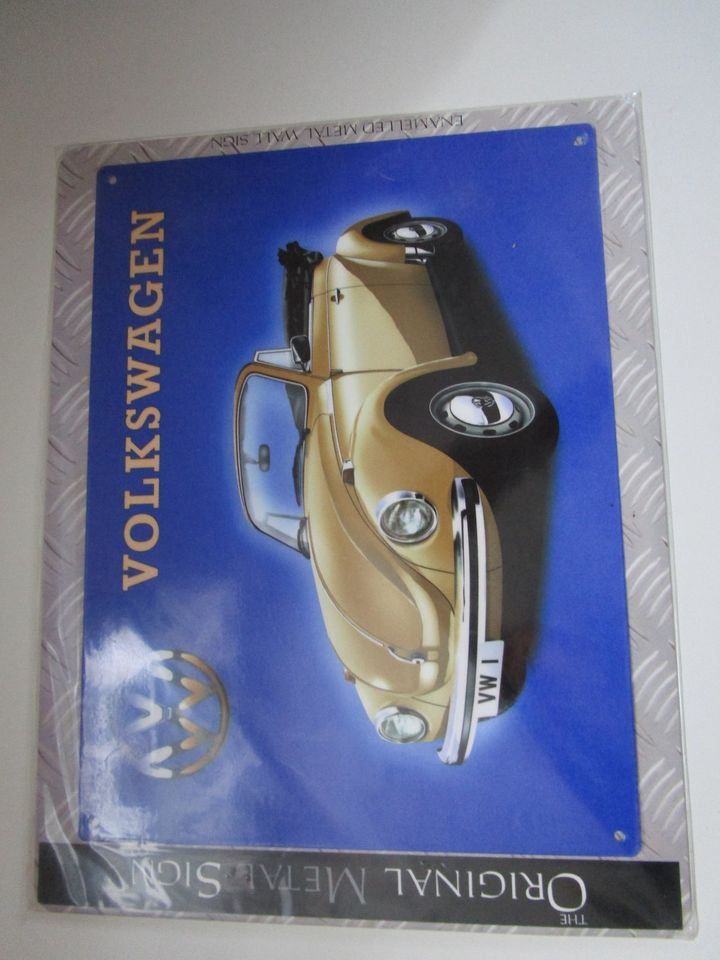 VW Käfer Cabrio in Gold, Blechschild, 40 cm x 30 cm in Hünfelden