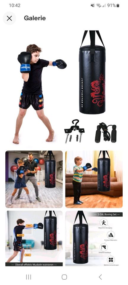 10 kg Boxsack + 8oz Boxhandschuhe Punchingsack für Kinder in Viersen