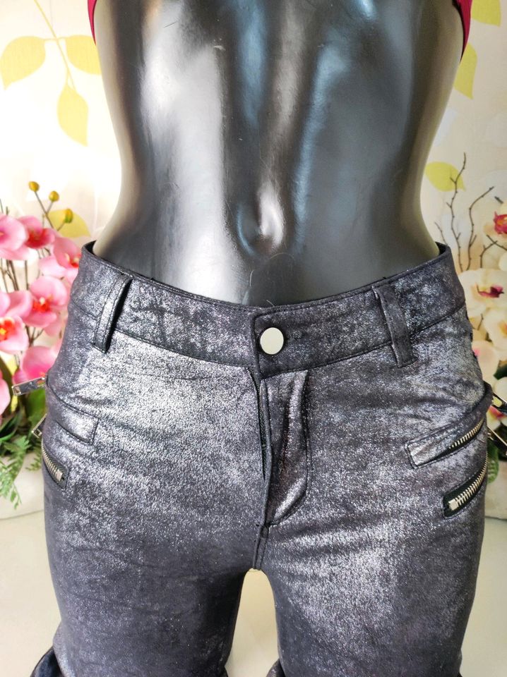 Sexy Zara Premium Denim Collection Hose Silber XS 34 Party Disco in Übach-Palenberg