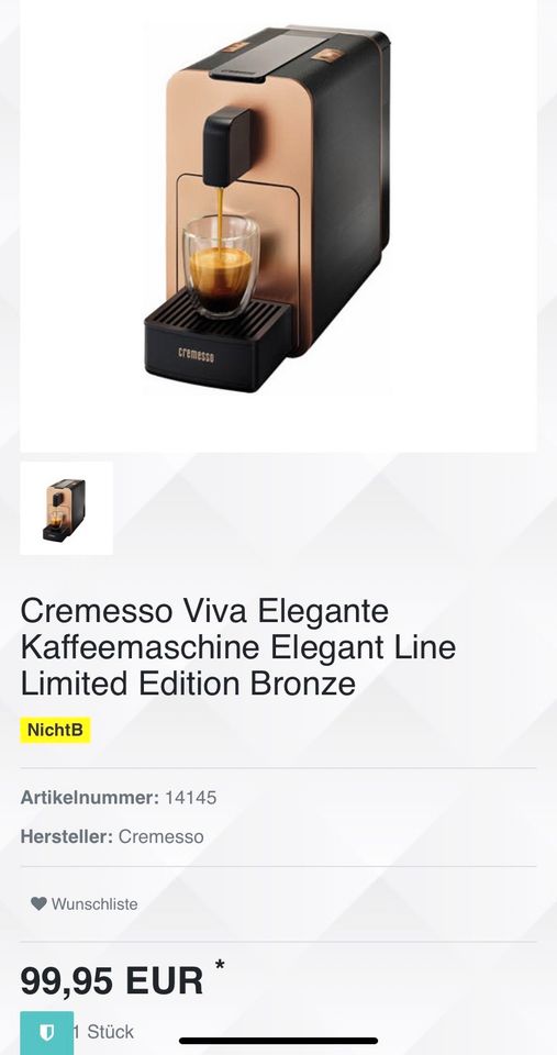 Cremesso Viva Elegante „Limited Edition Bronze" + Starter Set NEU in Dortmund