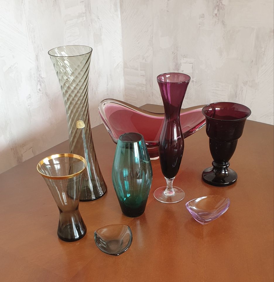 Vasen Glas Rauchglas • mid century • vintage in Hohenwestedt