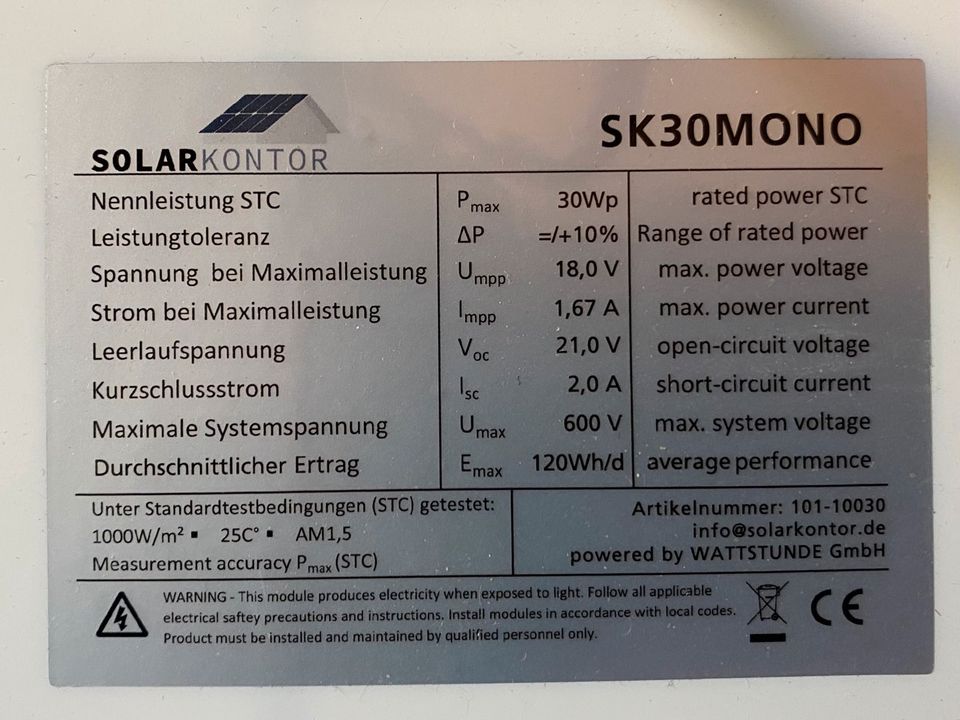 Kleines Solar Panel 30Wp in Schönaich