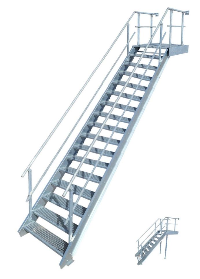 16 Stufen + Podest Treppe beids. Geländer B 100 cm H 282 - 350 cm in Hamminkeln