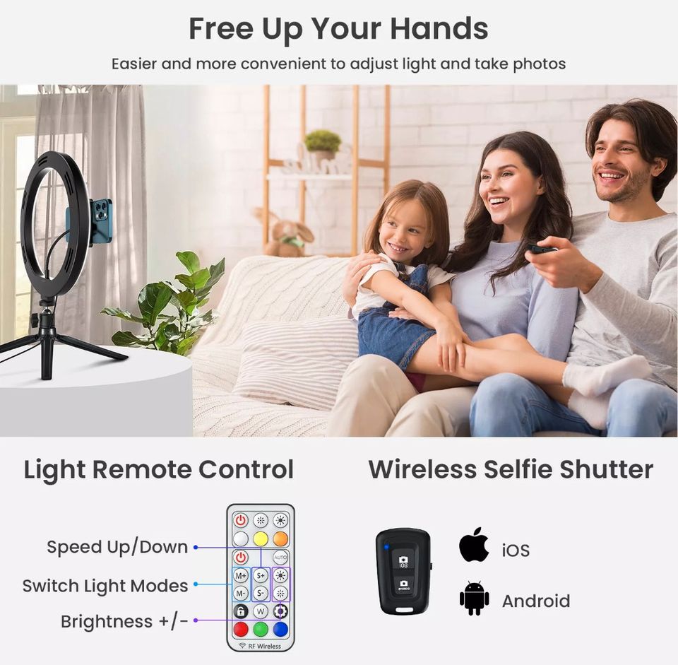 RGB LED Ringlicht Ringleuchte Lampe Handyhalter Selfie Stativ in Bebra