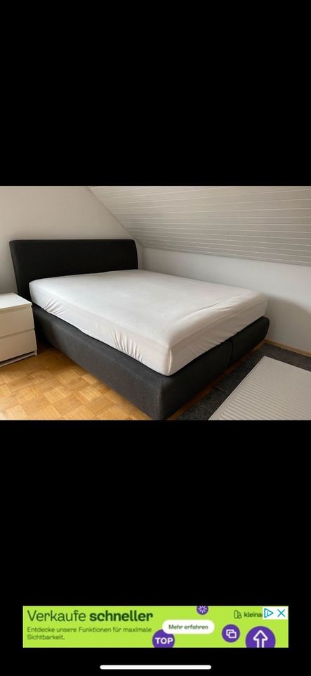 Graues Boxspringbett inkl. Matratze und integrierter Topper in Gernsbach